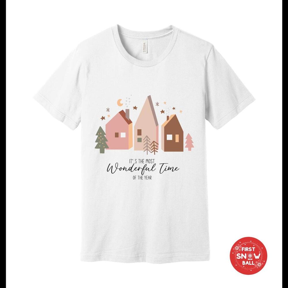 Wonderful Time Christmas T-shirt, Cozy Holiday Village Graphic Tee
